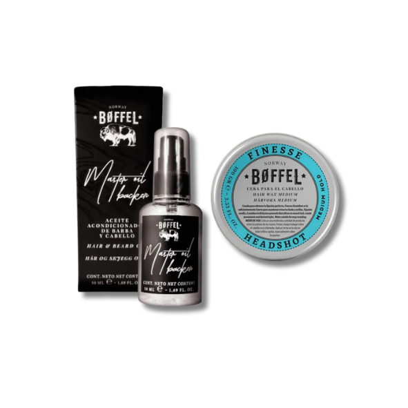 Kit Boffel [Aceite Acondicionador de Barba y Cabello 50ml + Cera Para el Cabello Medium 100gr]